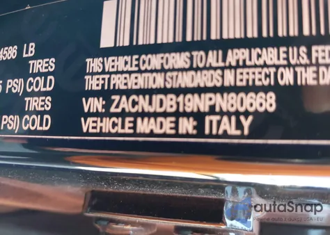 2022 Jeep Renegade Latitude 4X4 z USA, uszkodzony, nr VIN ZACNJDB19NPN80668